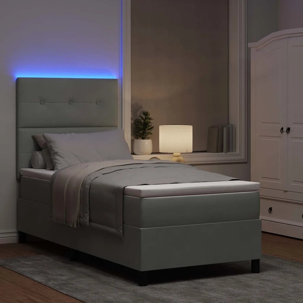 Letto a Sorgente LED Grigio chiaro 100 x 200 cm Tessuto