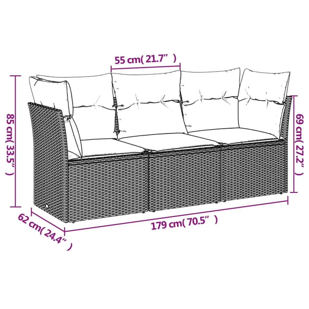 Set Divano da Giardino 3pz con Cuscini Grigio Chiaro Polyrattan 3249051