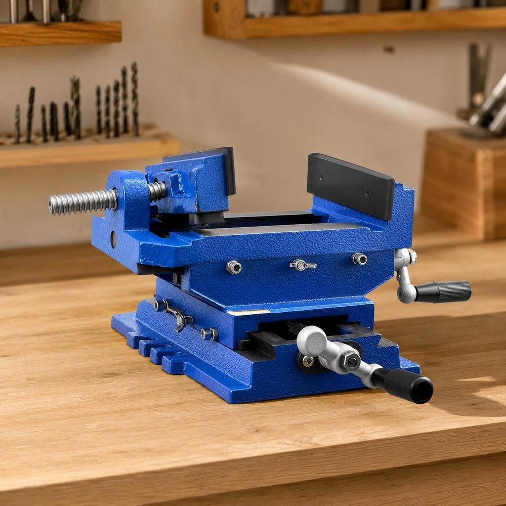 Cross Slide Drill Press Vise, 4 Inch Jaw Width, 2 Way X-Y Axis Bench Vise, 3.5 Inch Max Jaw Opening, Heavy Duty Cast Iron, Workbench Vice Clamp, For Woodworking Drilling CNC Milling Machine