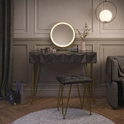 Set di trucco con specchio LED e sgabello, Nero lucido, 100 cm