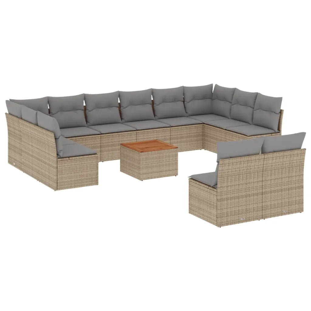 Set Divano da Giardino 13 pz con Cuscini Beige in Polyrattan