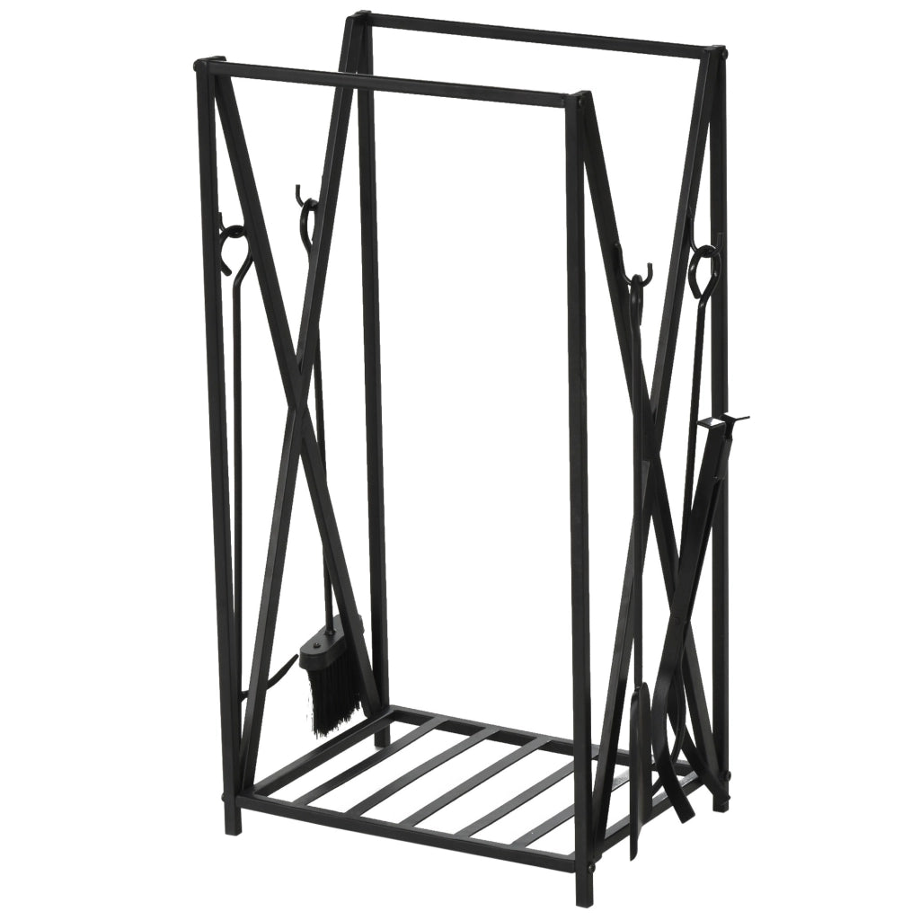 EasyComfort Portalegna da Interno ed Esterno in Acciaio con 4 Attrezzi Inclusi, Capacità 100kg 46x30x76cm Nero