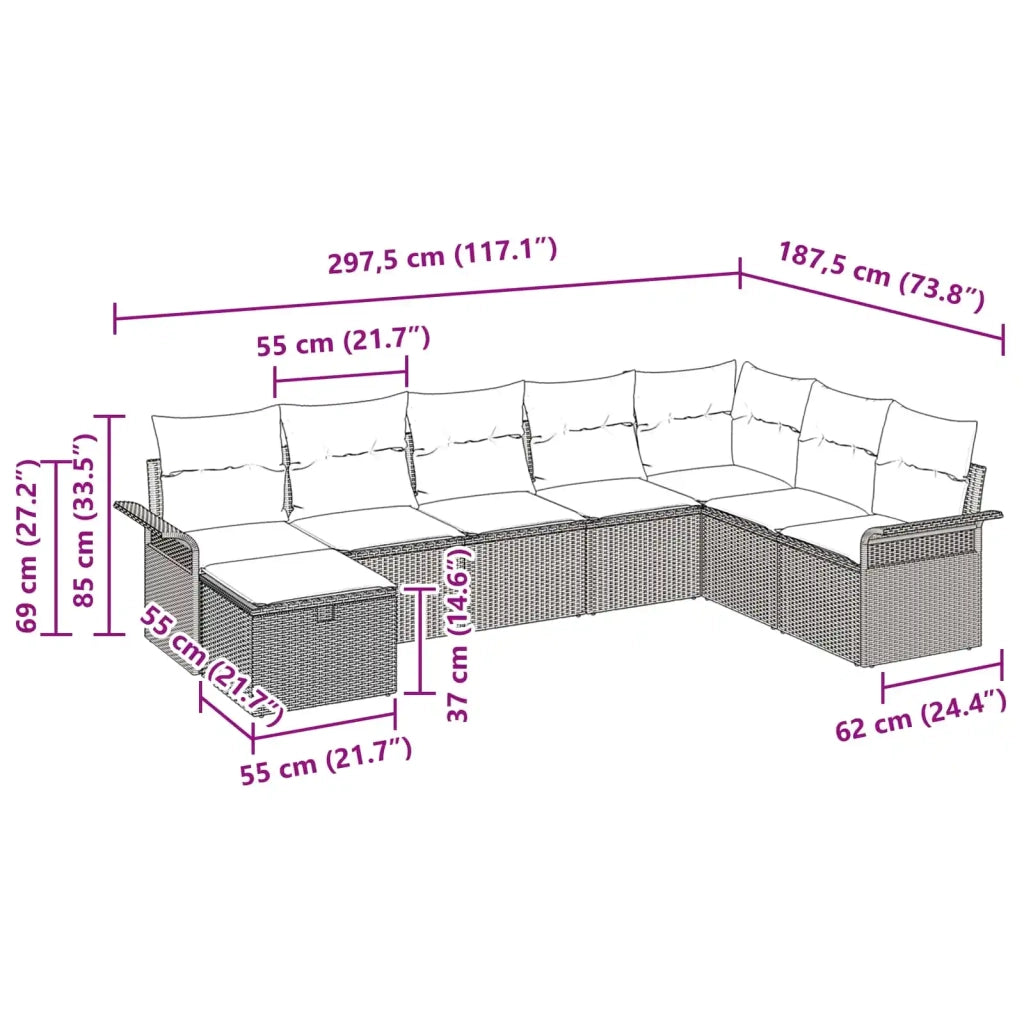 Set Divano da Giardino 8 pcs Grigio e Blu Navy polyrattan 3358934