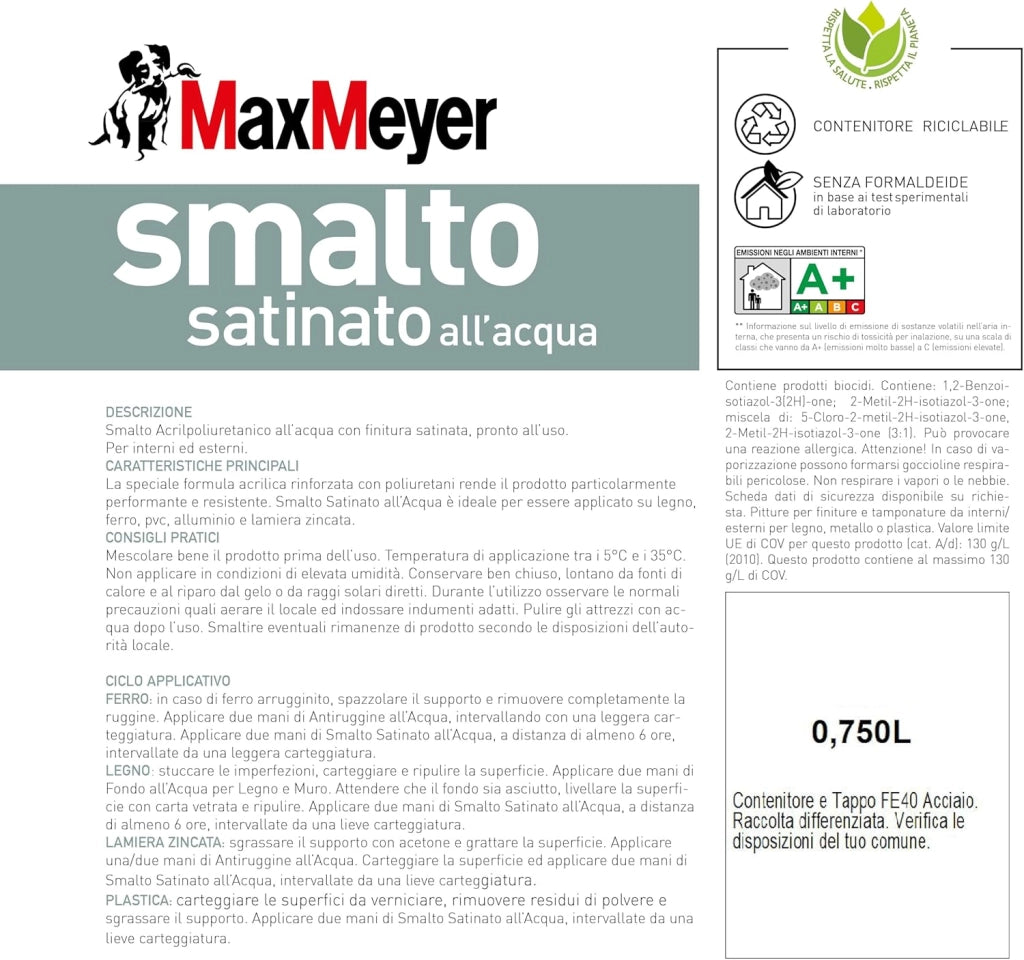 Smalto Satinato All'Acqua Poliuretanico, Colore Bianco, 0.75L
