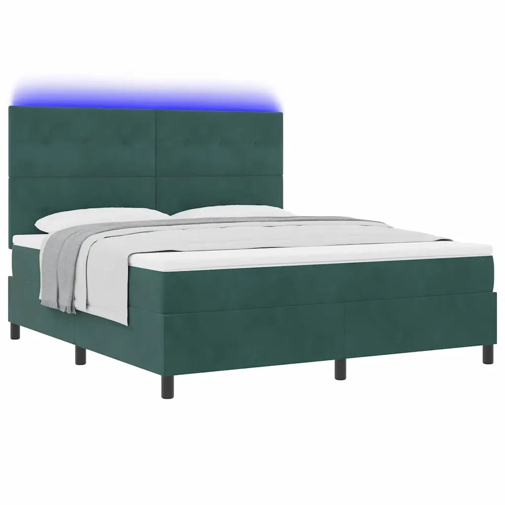 Letto a Sorgente LED Verde Scuro 180 x 200 cm Tessuto