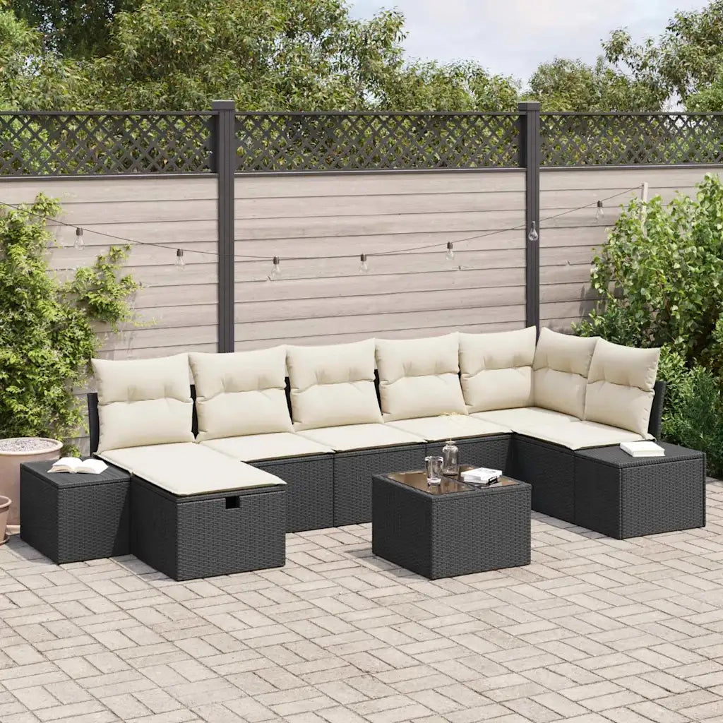 Set Divano da Giardino con cuscino 8 pcs Nero polyrattan