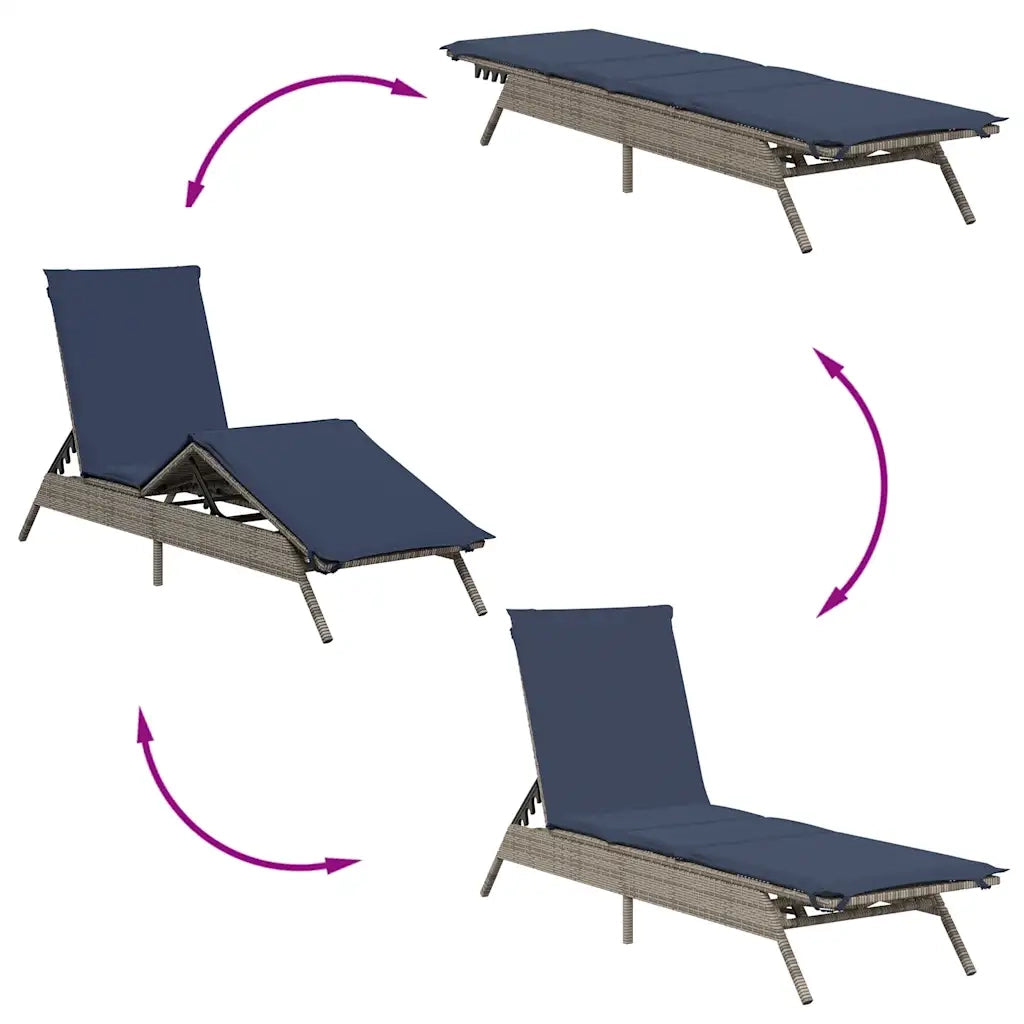 Lettino prendisole con Cuscino in Polyrattan Grigio 4002707