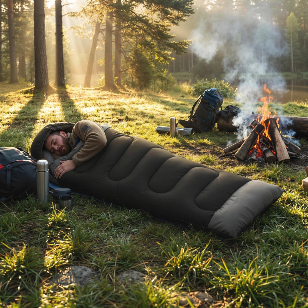 Sacco a Pelo Singolo per Adulti 75x215 cm Leggero e Compatto Temperatura 0-25°C in Poliestere e Cotone Nero
