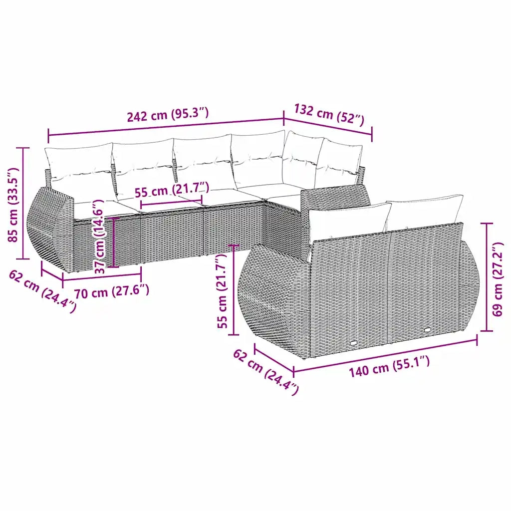 Set Divani da Giardino 7pz con Cuscini Grigio Chiaro Polyrattan 3253949