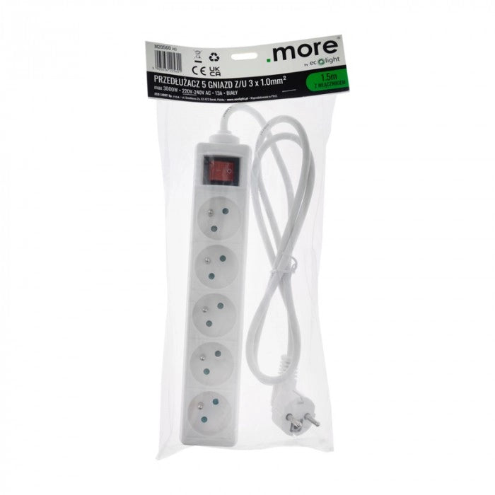 Multipresa 5 prese 1,5 m con interruttore Ecolight