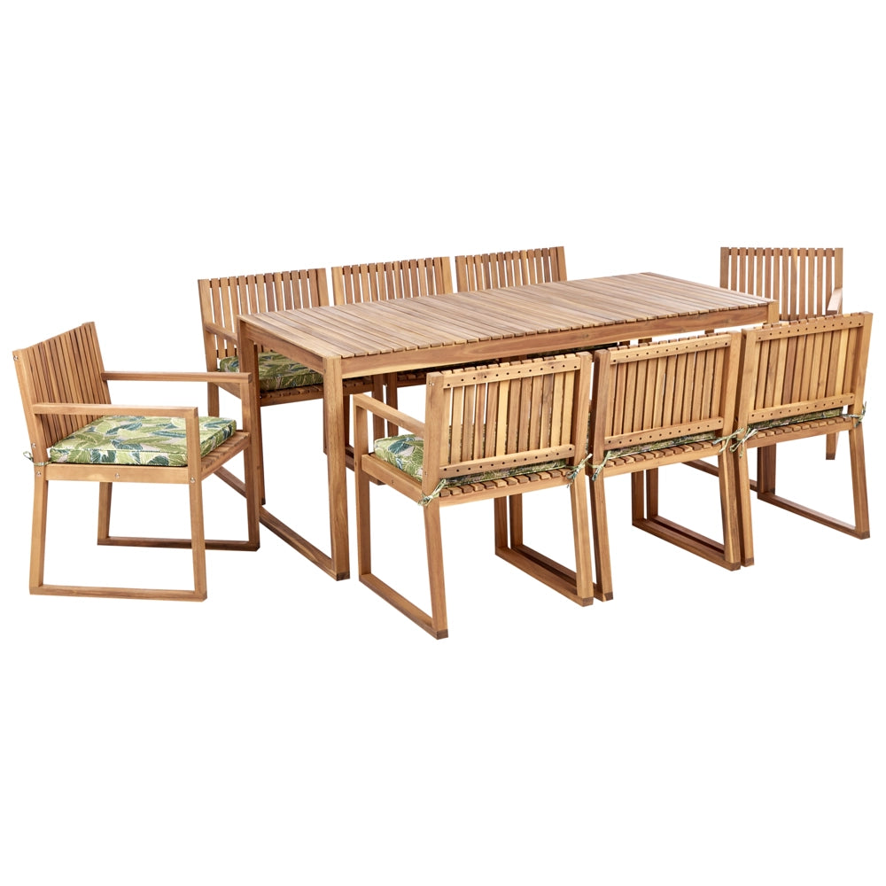 Set da Giardino Legno di Acacia chiaro con Tavolo e 8 Sedie con Cuscini verde giardino terrazzo