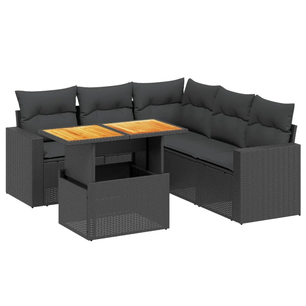 Set Divano da Giardino 6 pz con Cuscini Nero in Polyrattan 3271307