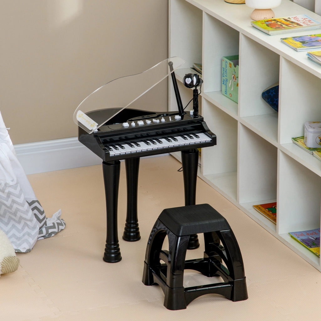 Piano per Bambini 32 Tasti con Microfono e Luci ¨C Minimal ¨C 37x30,5x60,4 cm Nero