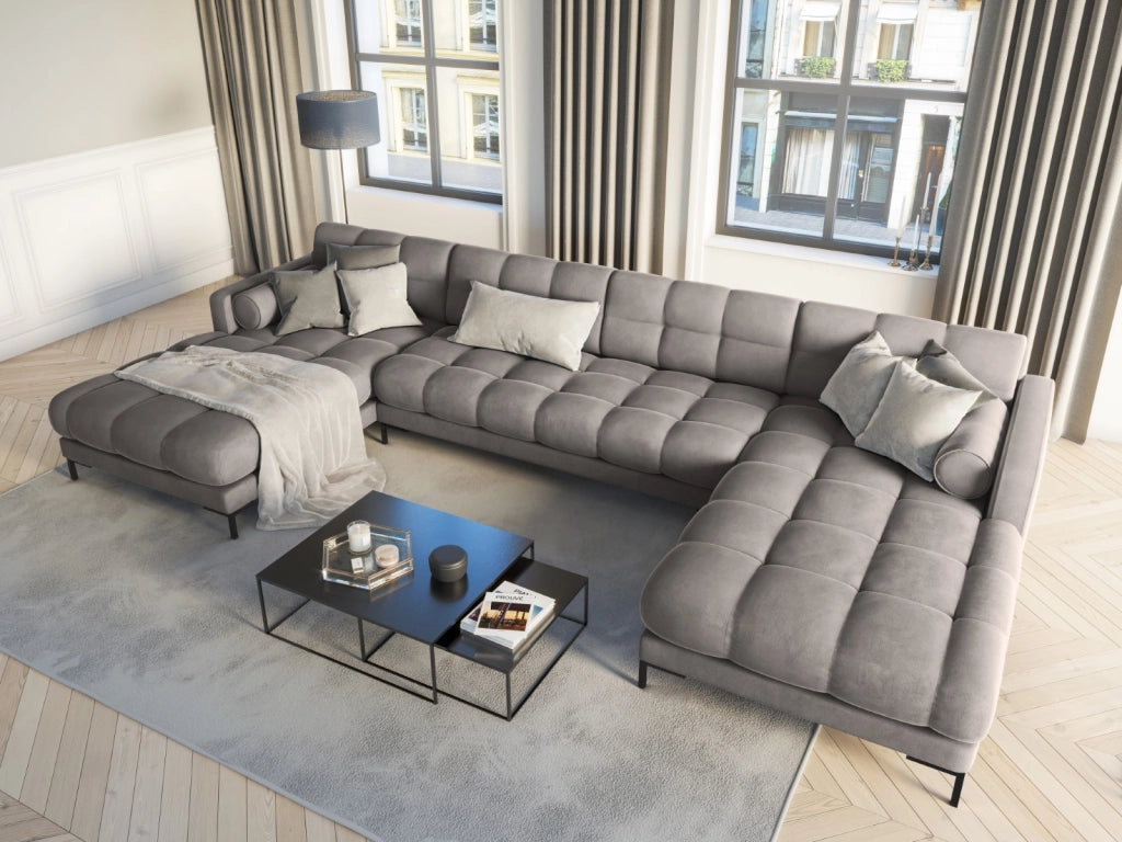 Cosmopolitan Design - Divano panoramico "Bali" 7 posti in velluto grigio chiaro 