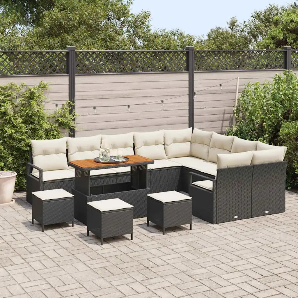 Set Divano da Giardino con cuscino 13 pcs Nero polyrattan 3362570