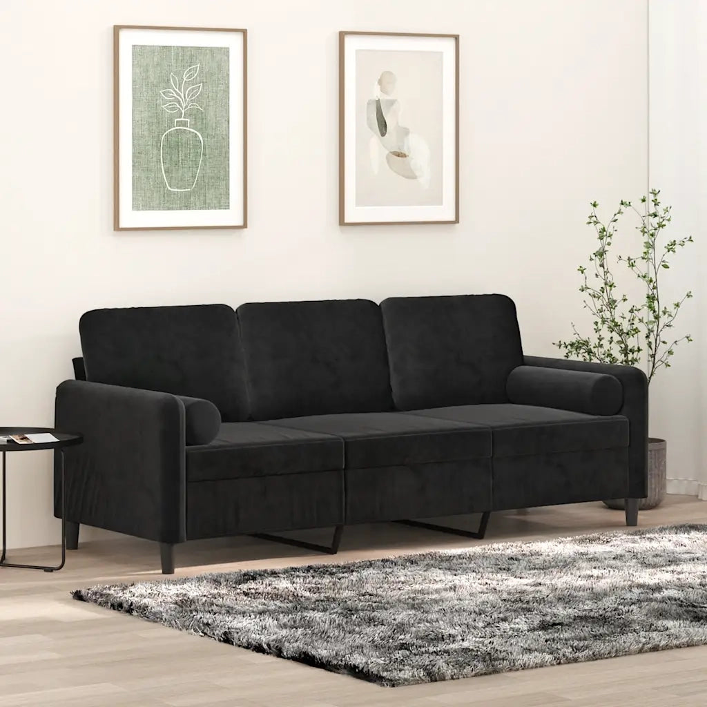 Divano a 3 Posti con Cuscini-Sofa 3 Posti con Cuscini Nero 180 cm in Velluto 676813