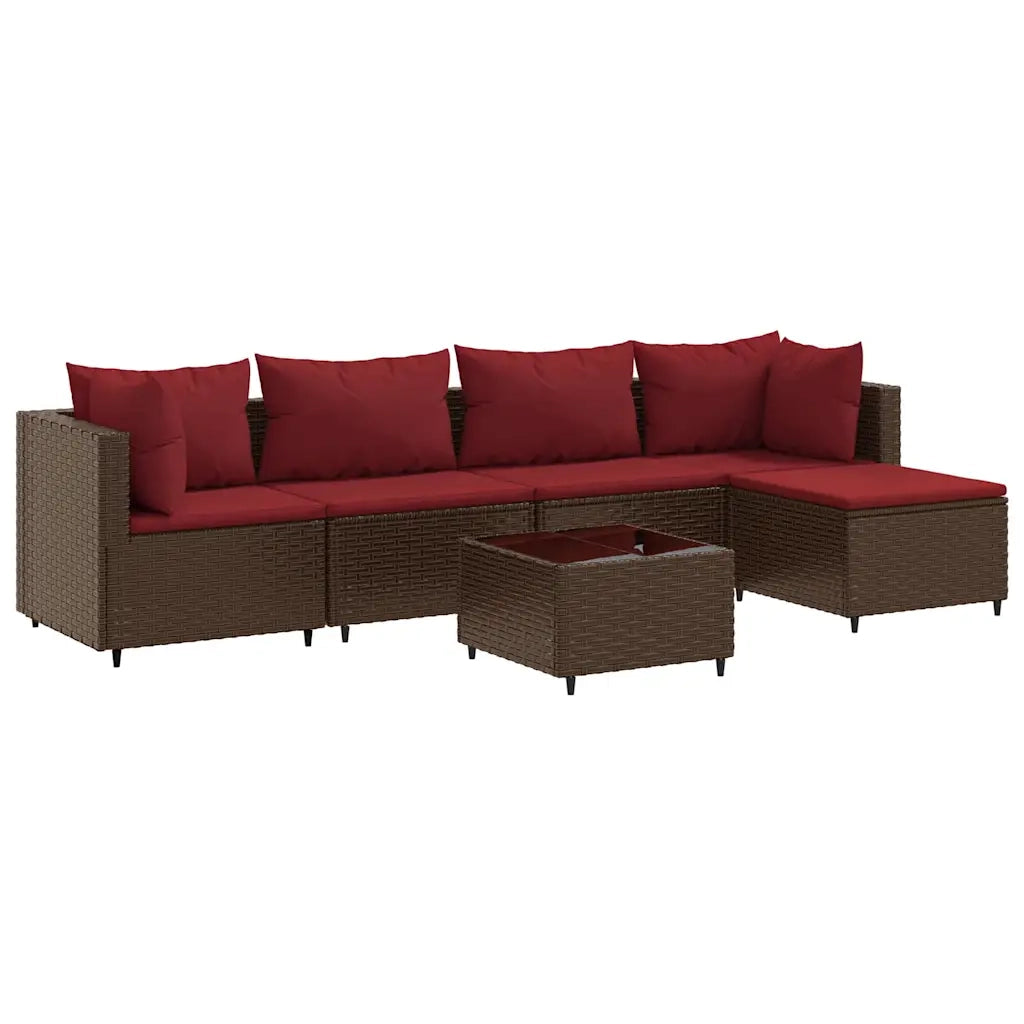 Set Mobili da Giardino 6pz con Cuscini in Polyrattan Marrone 3308069