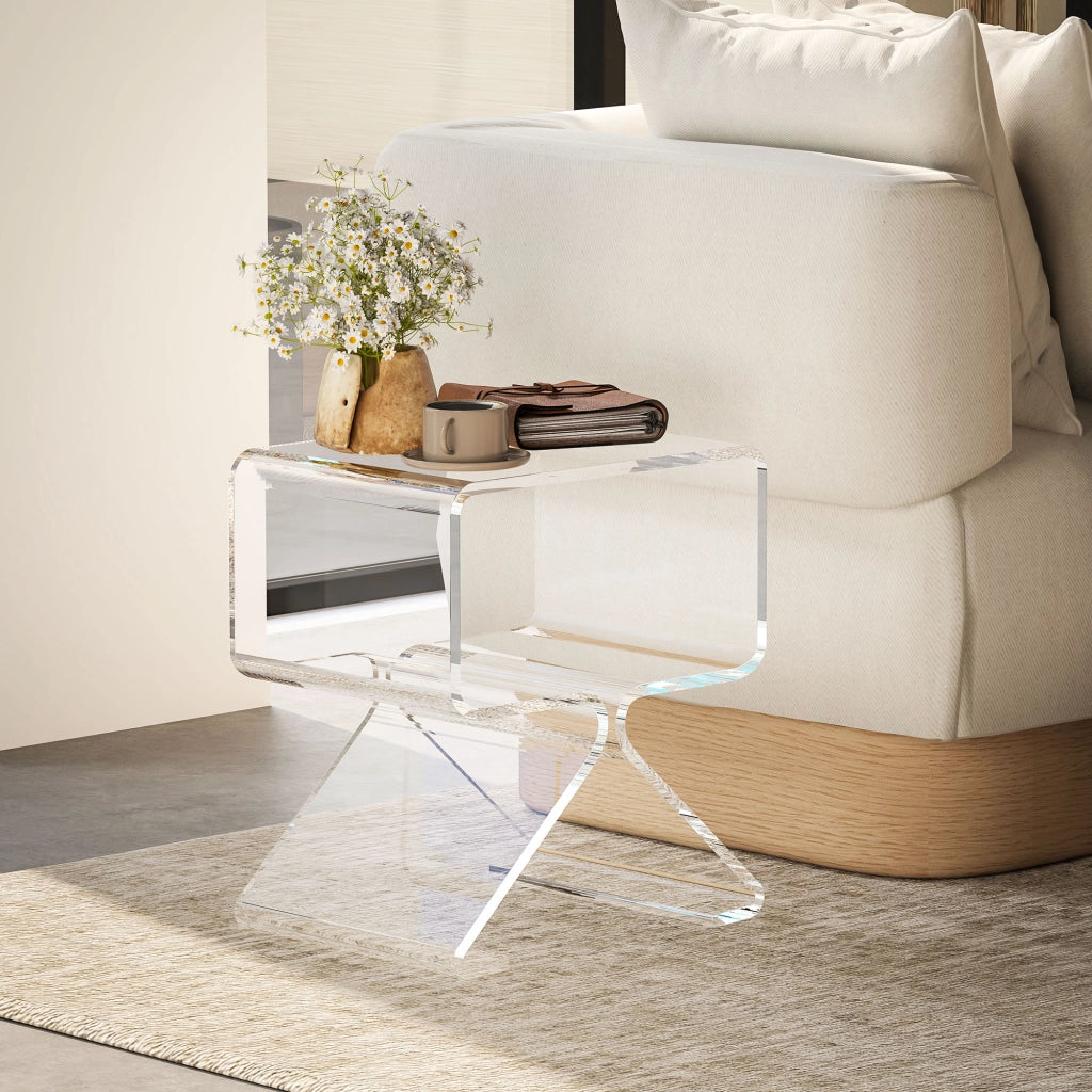 Tavolino da caff¨¨ a 2 livelli geometrico ¨C zephmum ¨C 40x30x45 cm, acrilico, gambe triangolari, trasparente