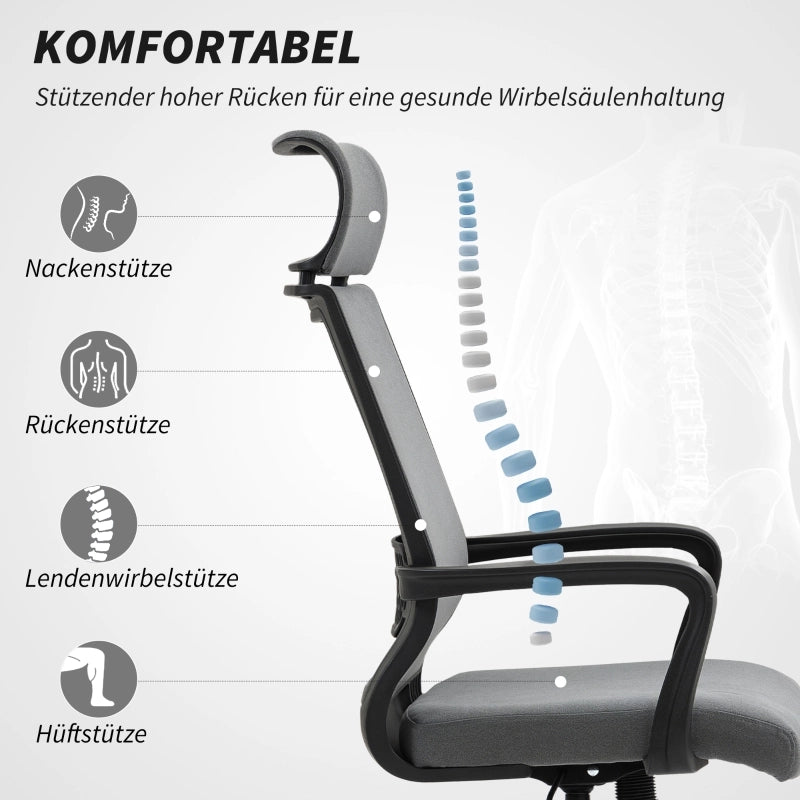 Sedia da ufficio ergonomica con Schienale Alto Poggiatesta Braccioli Altezza Regolabile Funzione Basculante Poliestere Grigio Scuro 60.5 × 69 × 109-117 cm