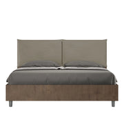 BS COM Letto matrimoniale con rete 160x190 Noce cuscini similpelle cappuccino