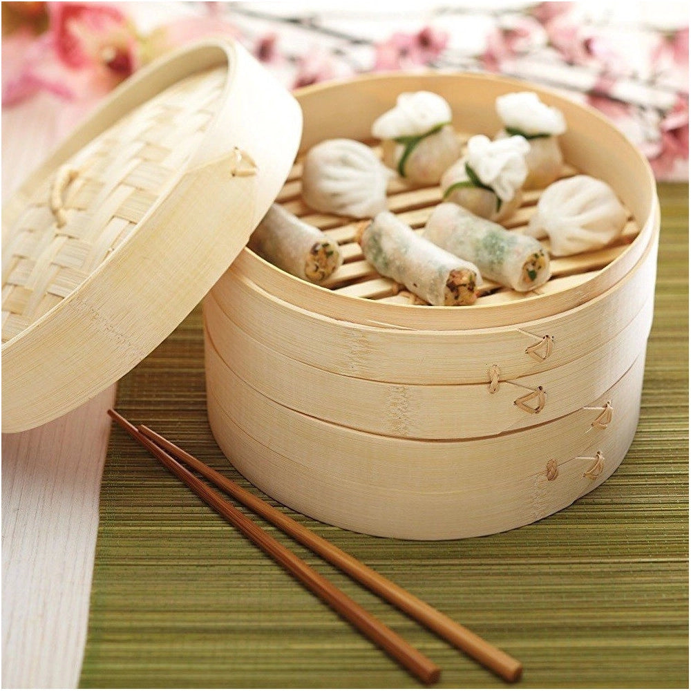 Trade Shop - Vaporiera In Legno Di Bamboo Cuocivapore 20cm Cottura Vapore Cucina Asiatica -