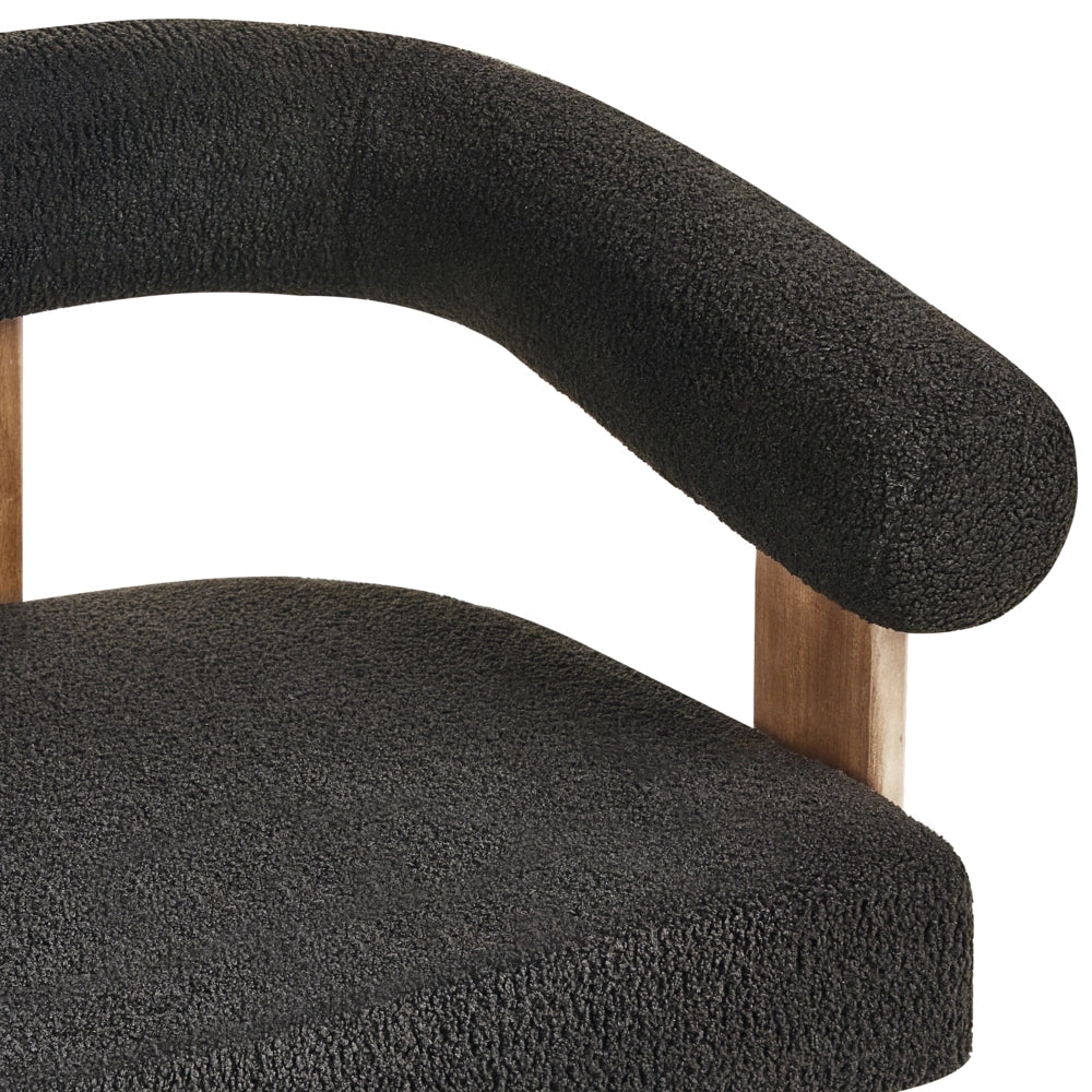 Divano a 2 posti Boucle nero e Marrone Scuro stile retrò gambe in legno