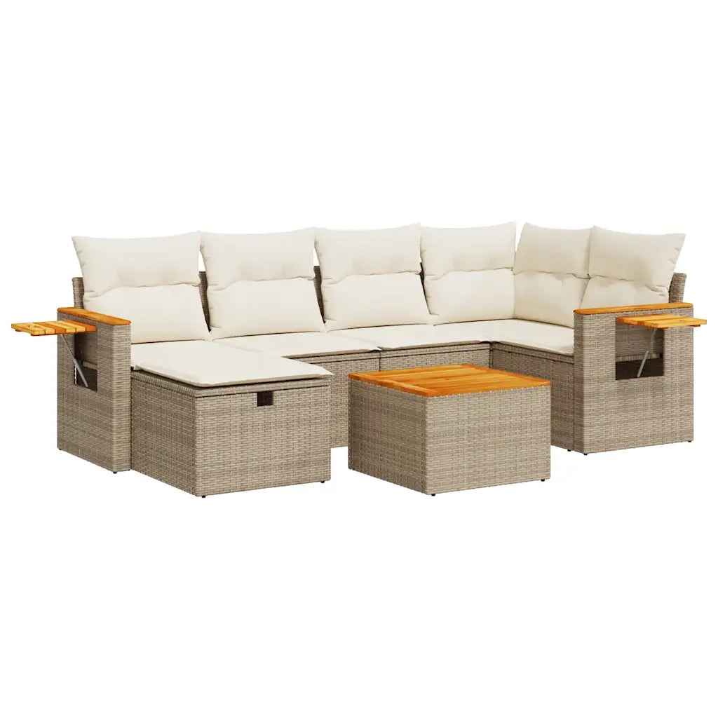 Set Divani da Giardino 7 pz con Cuscini Beige in Polyrattan 3325978