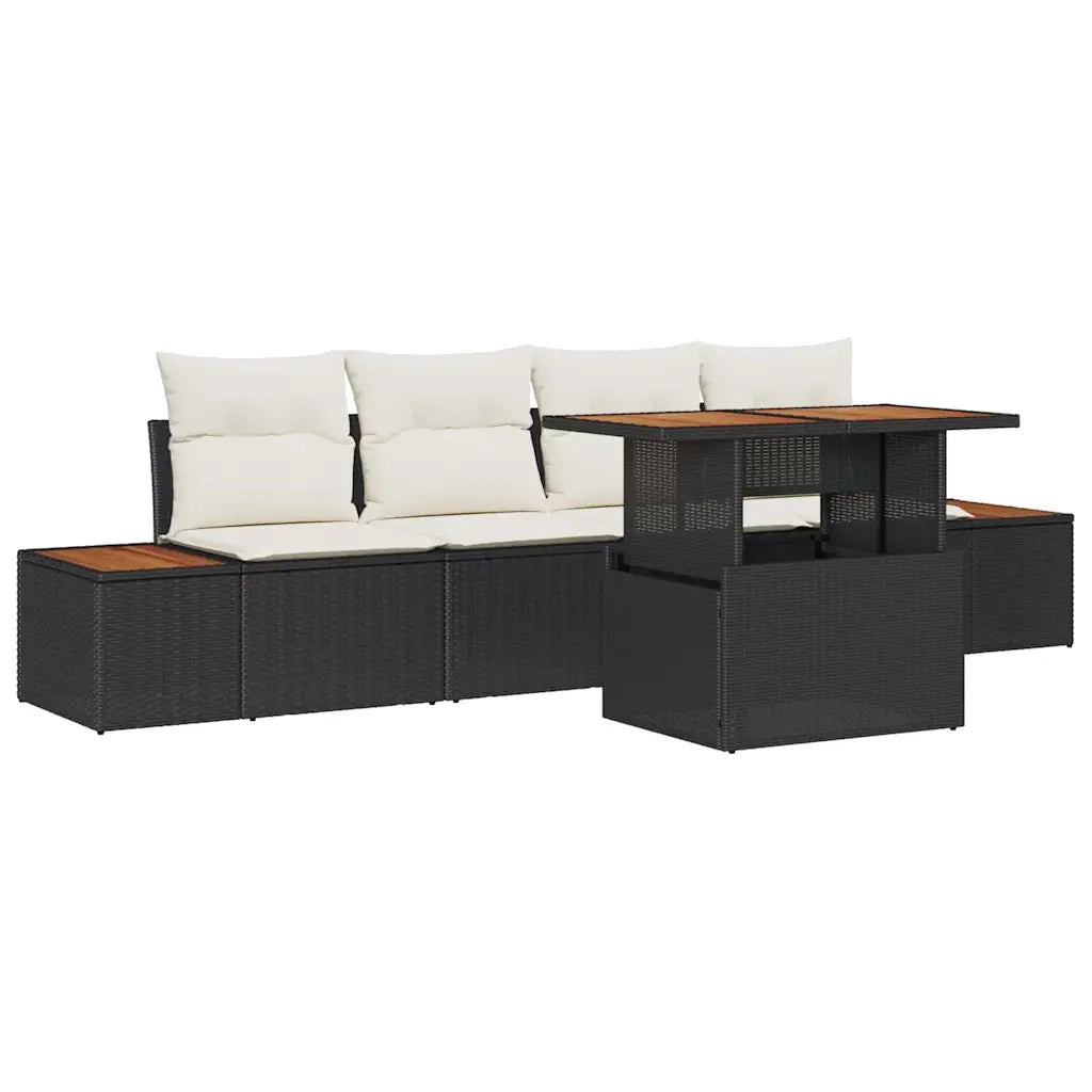 Set da Pranzo per Giardino con cuscino 5 pcs Nero e Beige