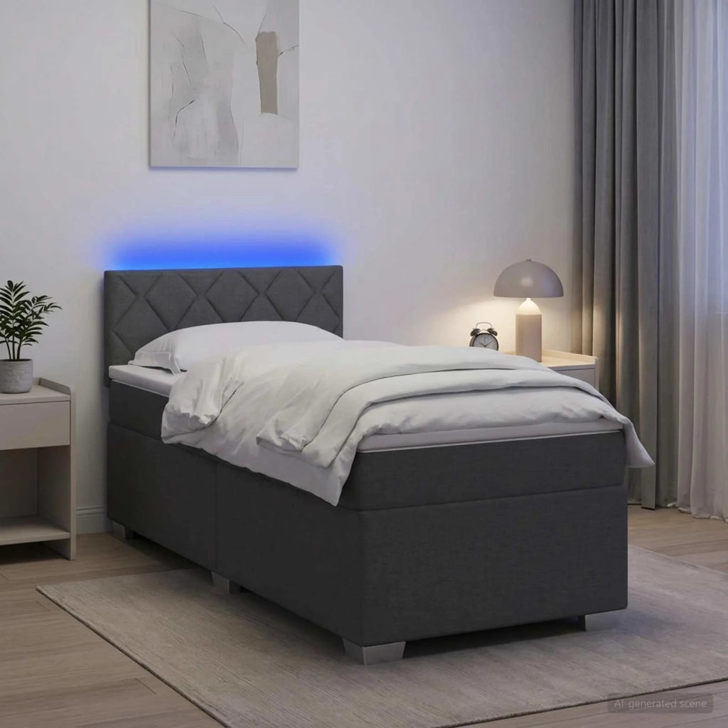 Letto con Box Spring, Materasso e LED Grigio Scuro 90 x 200 cm 3451862