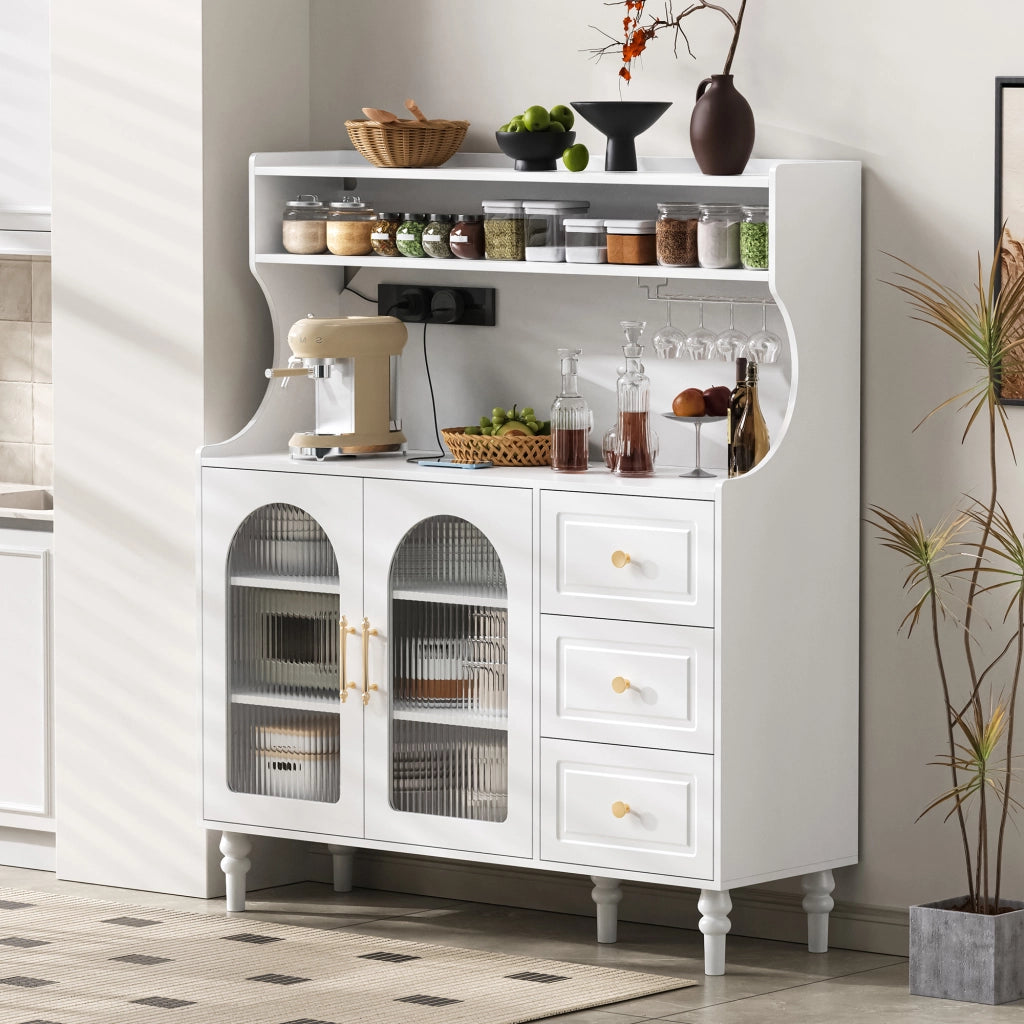 Buffet Alto da Cucina con Cassetti e Prese Elettriche ¨C MINIMAL ¨C Bianco