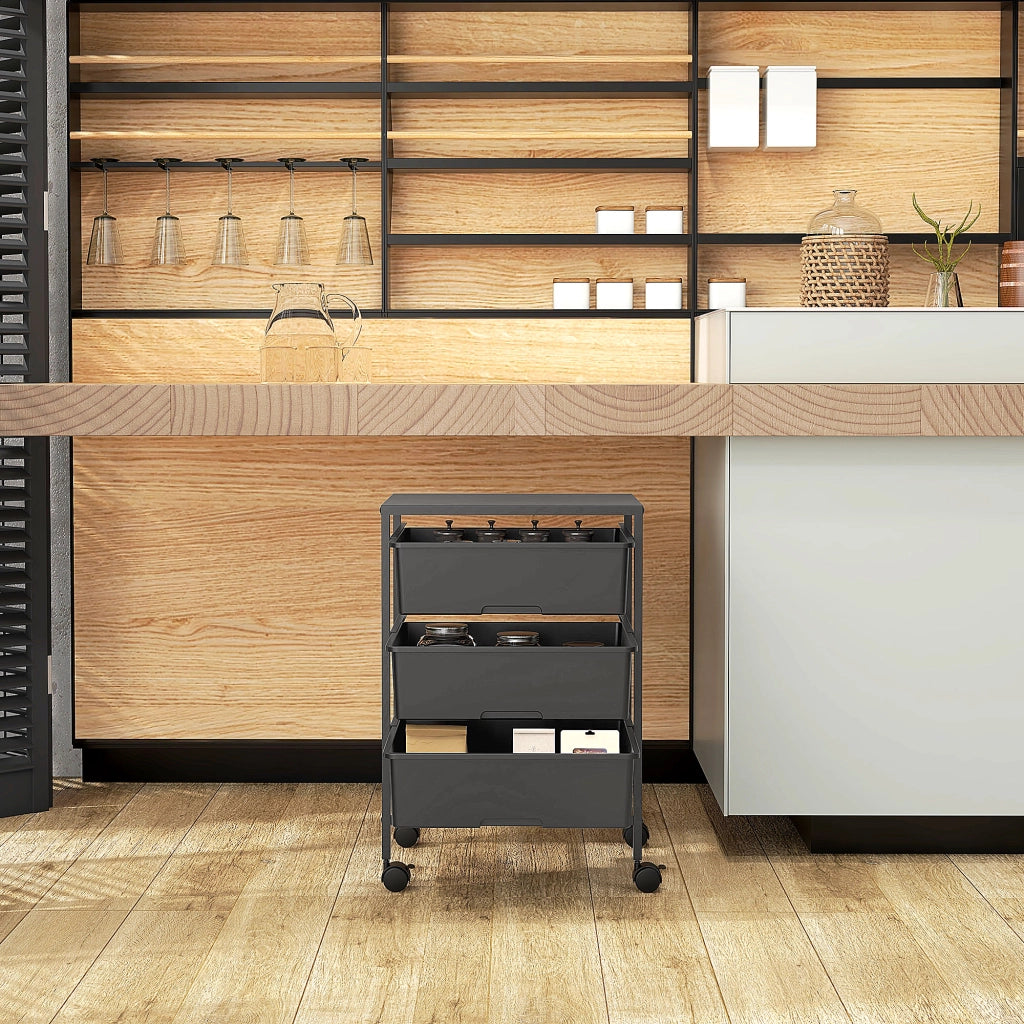 Carrello con 3 cestini ¨C Minimal ¨C Nero 40.8x33.5x60.5 cm