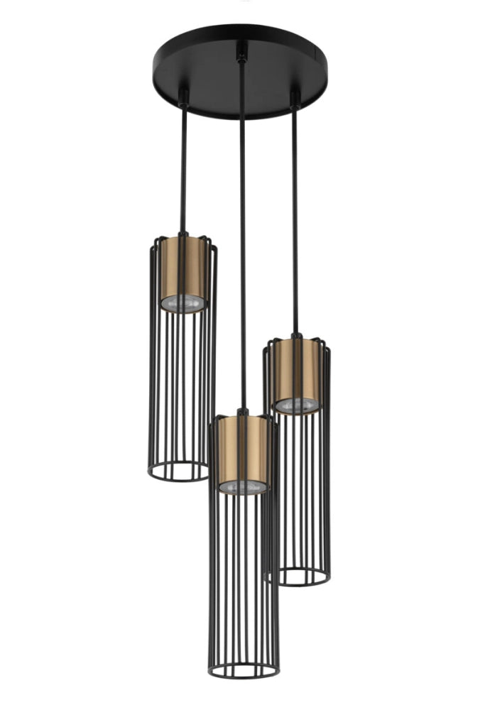 Lampada sospesa industriale nero-oro Fobia 3xGU10 Sigma