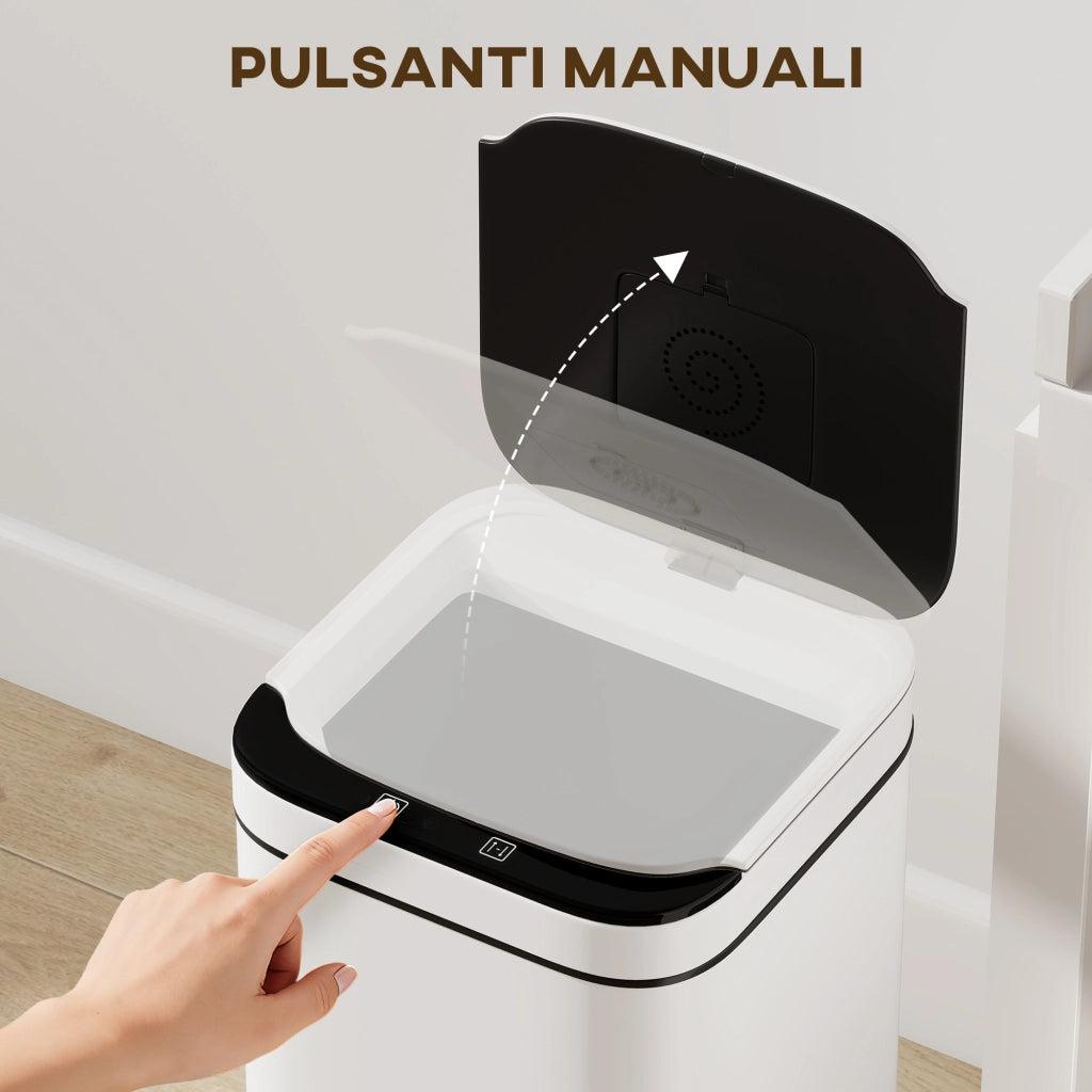 Bidone per Immondizia con Sensore ¨C Minimal ¨C Bianco e Nero 24x24x41 cm