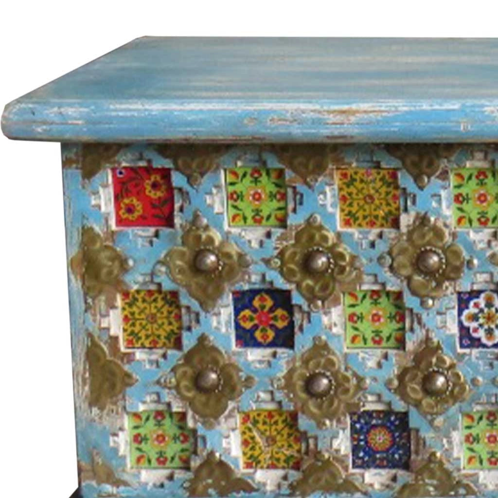 Baule in legno blu 146x40x45h