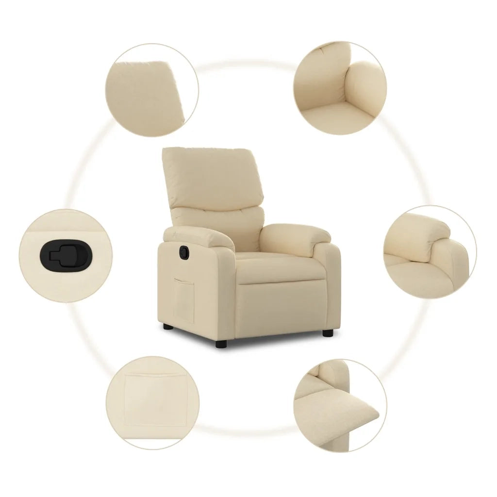 Poltrona | Sedia Relax Reclinabile in Tessuto Crema