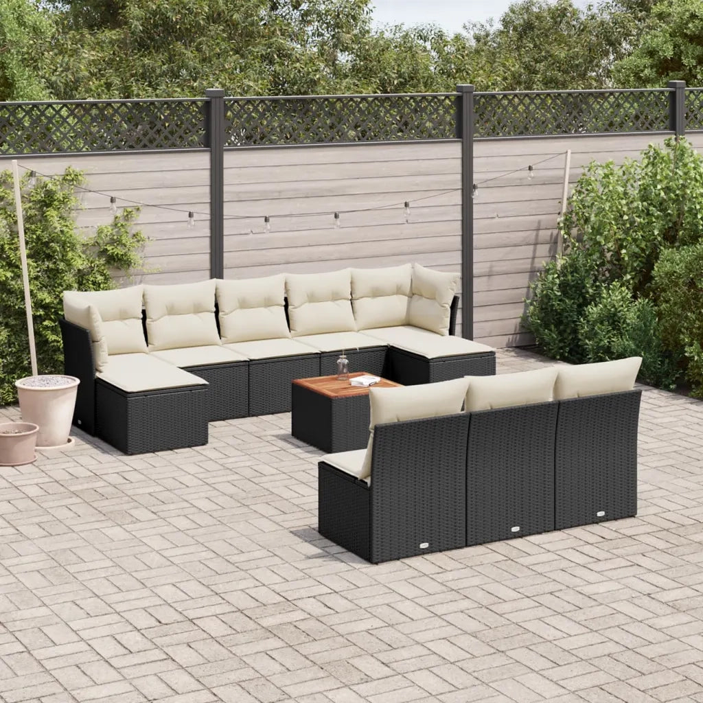 Set Divani da Giardino 11 pz con Cuscini in Polyrattan Nero 3256196