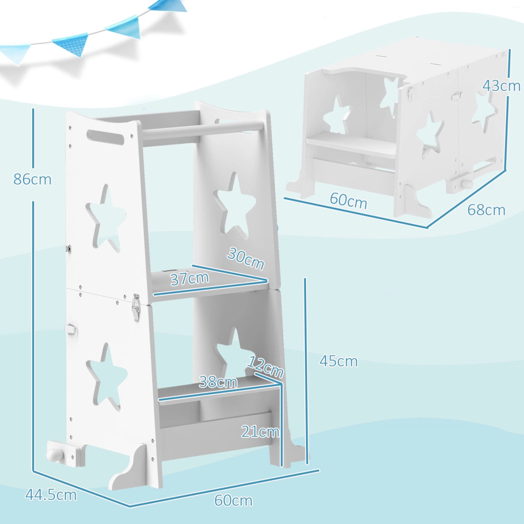 Scala Montessori Convertibile in Tavolo e Sedie ¨C Xylo ¨C Legno Bianco 60x44.5x86cm