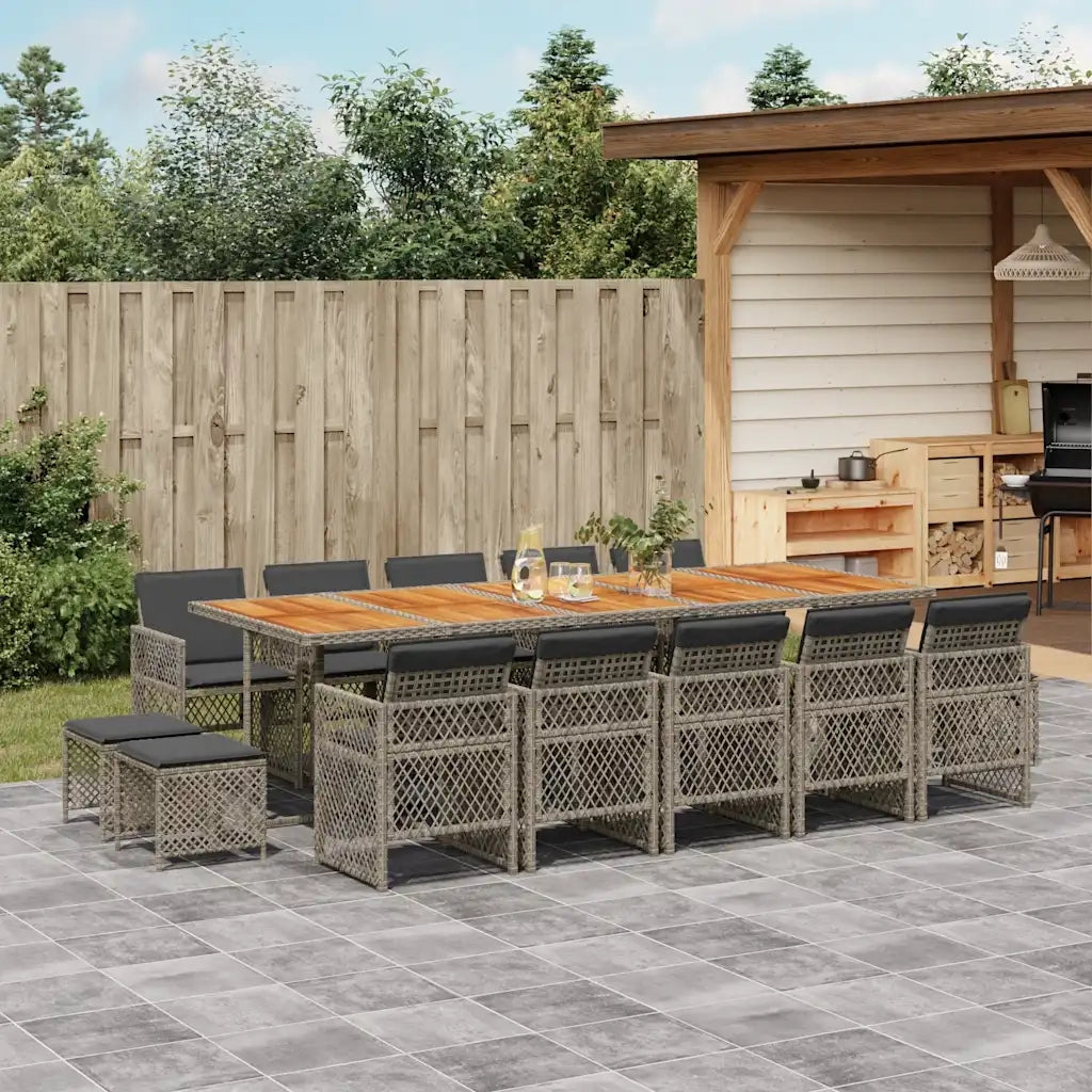 Set da Pranzo da Giardino 15 pz con Cuscini Grigio Polyrattan 3210818