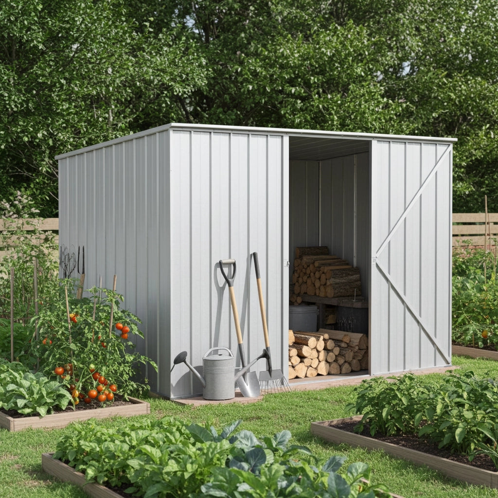Box in Acciaio Zincato casetta attrezzi da giardino 260x185cm x h1.92 m - 85kg - 4,81mq - BIANCO