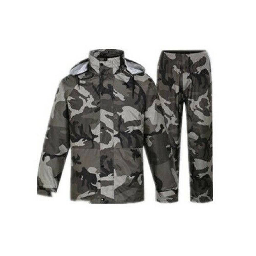 Trade Shop - Giacca Mantella Pantaloni Impermeabile Mimetica Pvc Antipioggia Cappuccio -