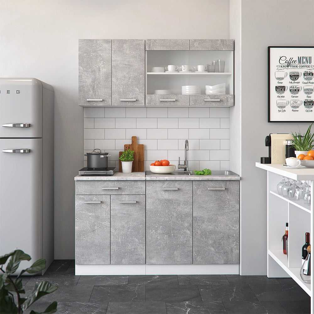 Vicco Cucina monoblocco Calcestruzzo 140 cm , PL Marmo