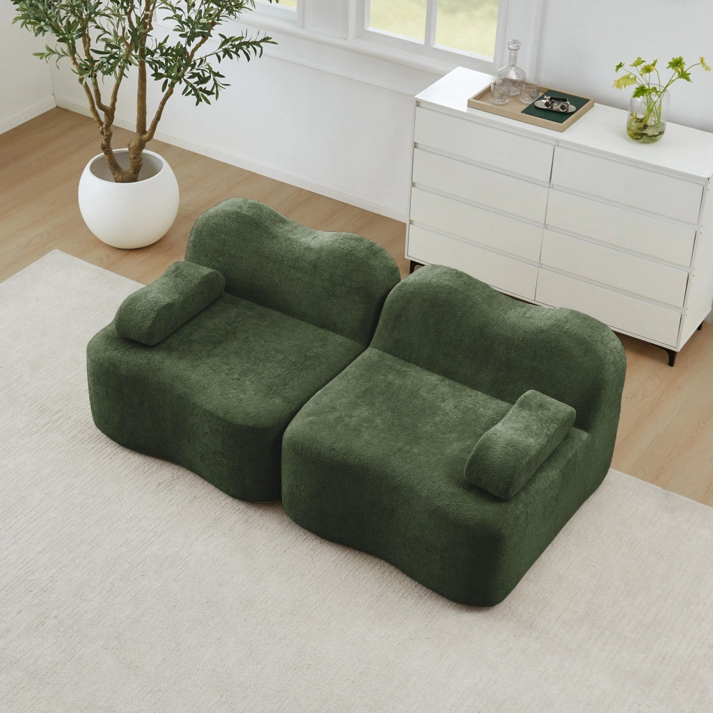 Divano Modulare 2 Posti Boneless ¨C MINIMAL ¨C Tessuto Verde, Cuscini Morbidi, Braccioli Mobili