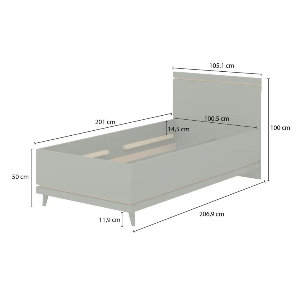 Letto bambino NOKI – 100x200 cm verde e legno – Stile scandinavo