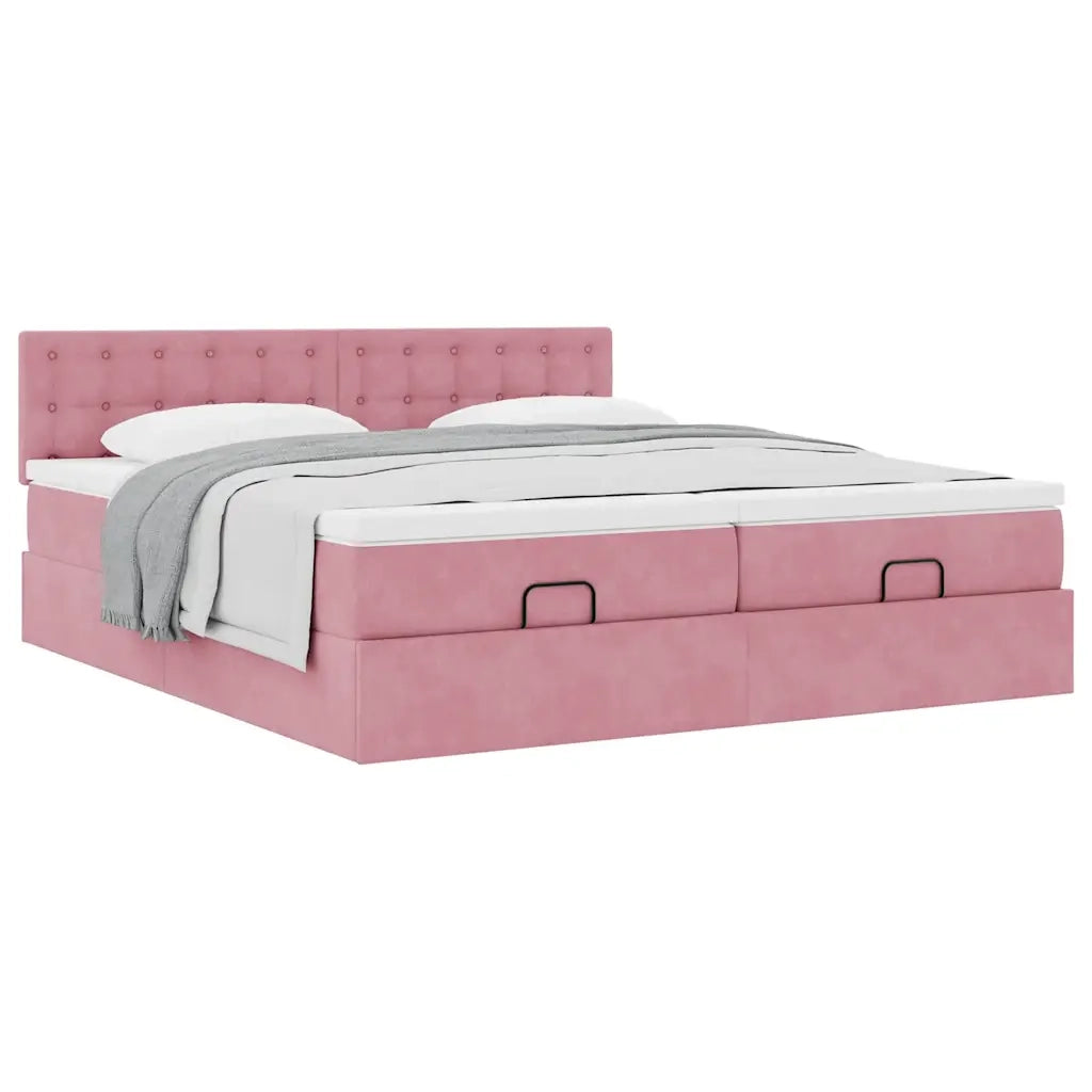 Struttura Letto Pouf con Materassi Rosa 180x200 cm Velluto