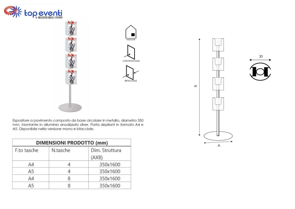 Porta depliant espositore formato A4 - Monofacciale