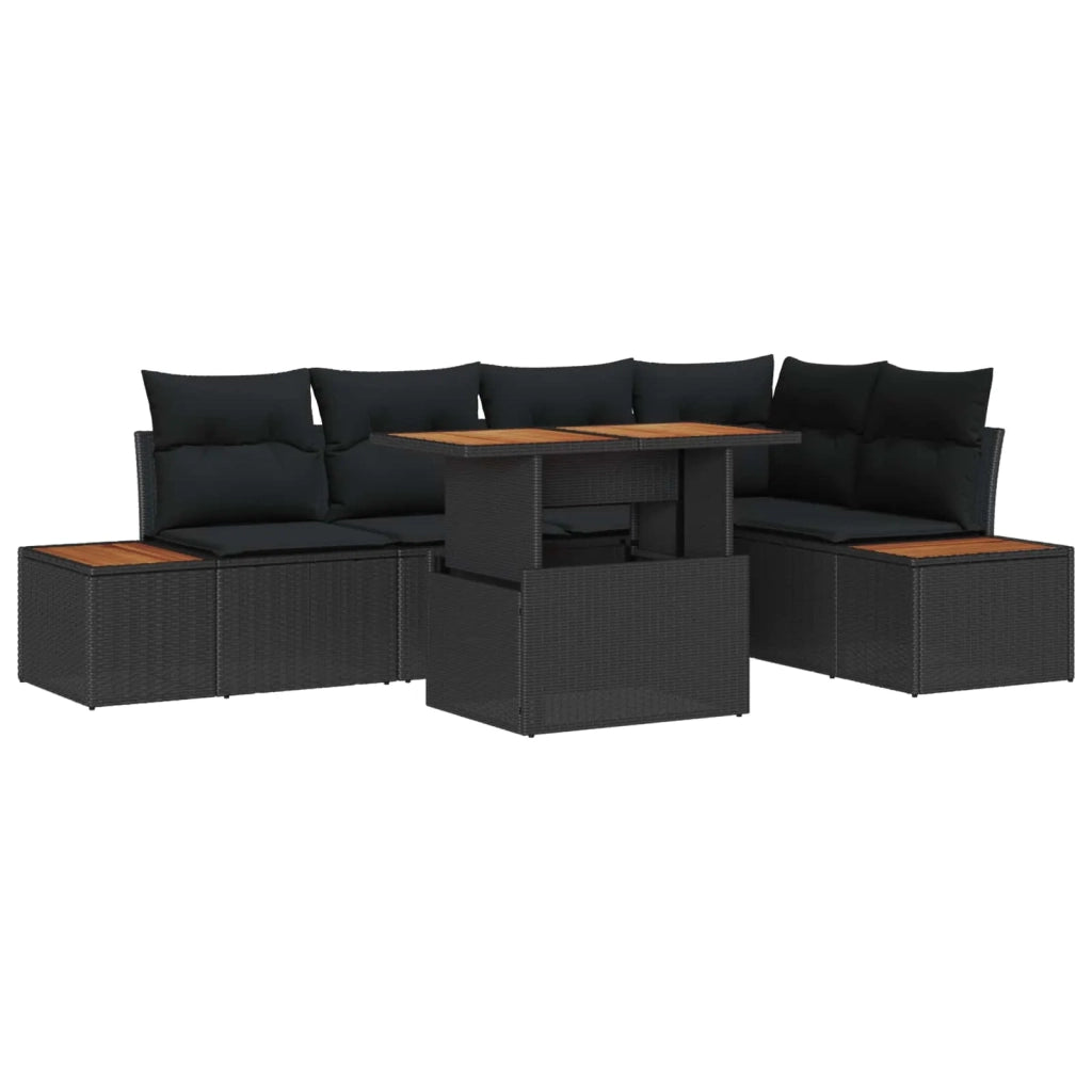 Set da Pranzo per Giardino con cuscino 6 pcs Nero e Marrone