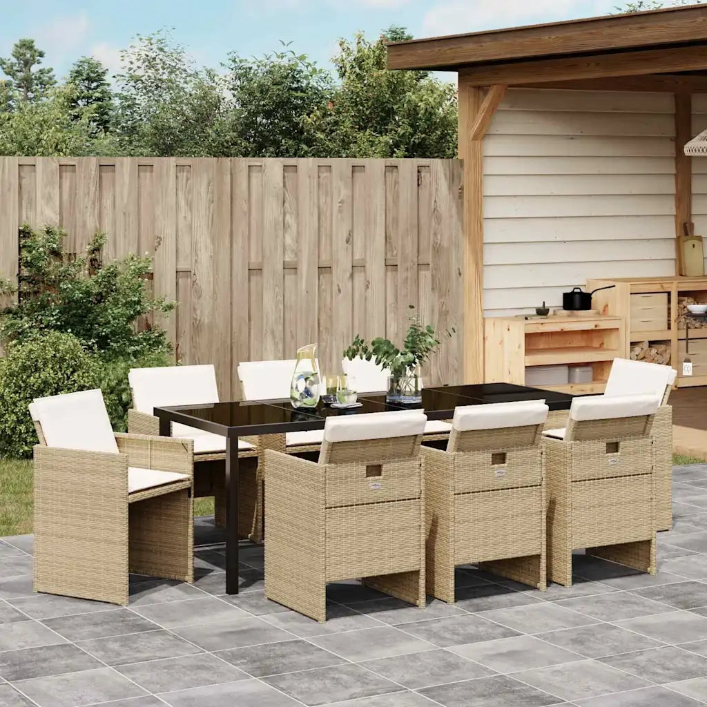Set da Pranzo per Giardino con cuscino 9 pcs Beige polyrattan 3379959