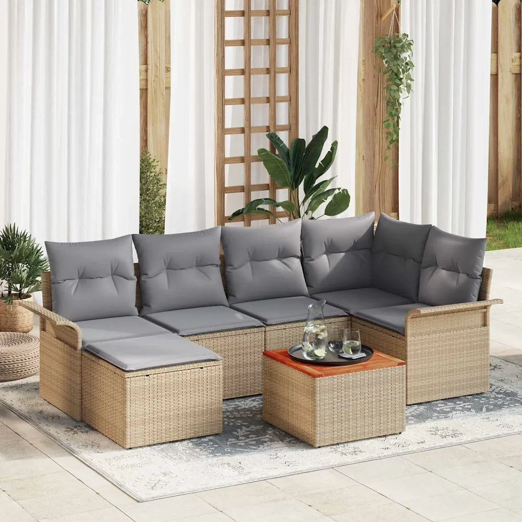 Set Divano da Giardino con cuscino 7 pcs Beige polyrattan 3347350