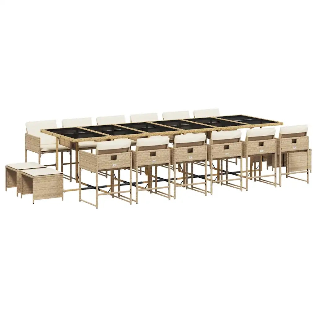 Set da Pranzo da Giardino 17 pz con Cuscini Beige in Polyrattan 3278133