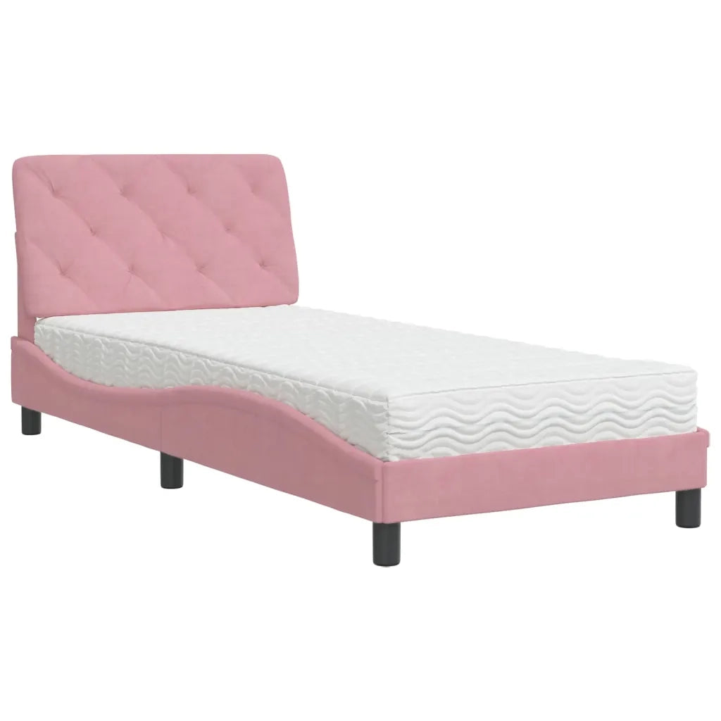 Letto con Materasso Rosa 90x190 cm in Velluto
